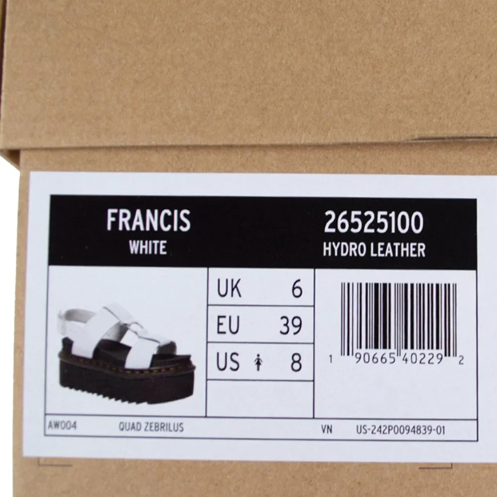 Dr. Martens Francis White Leather Strap Platform Sandal